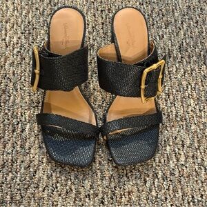 Universal Thread Black Sandals with Gold Buckle